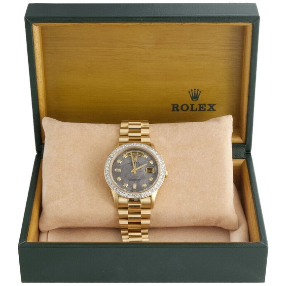 Rolex Day-Date 36mm Custom Bezel Watch w/ Rolex Box - Picture 6 of 8
